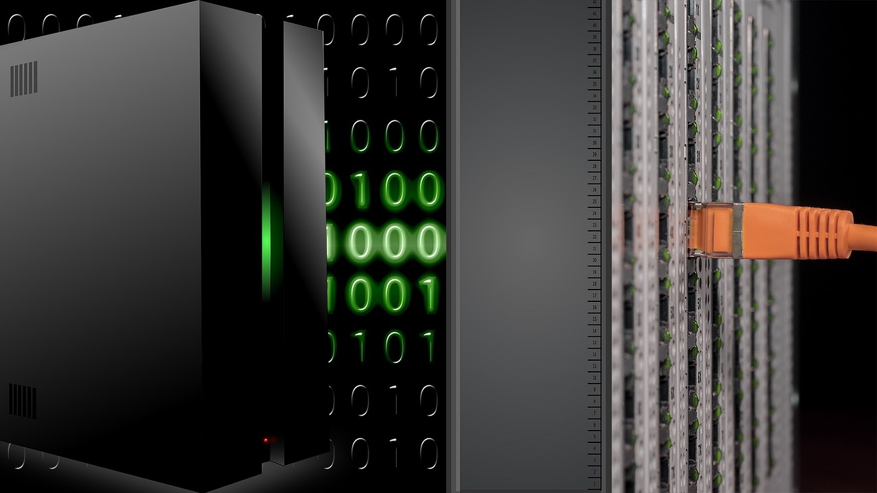 Network cabling and server racks in a data centre