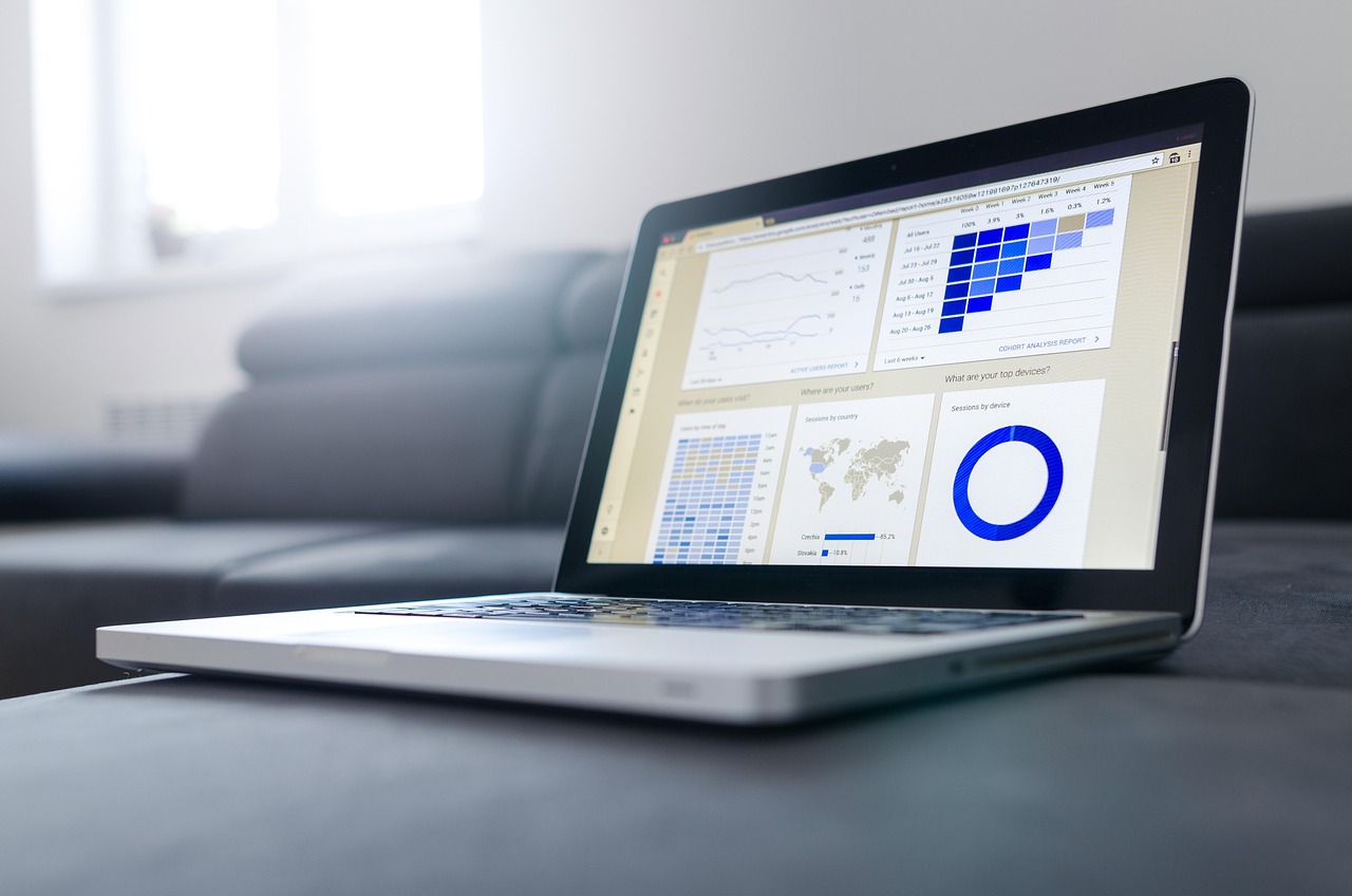 A laptop showing an analytics dashboard